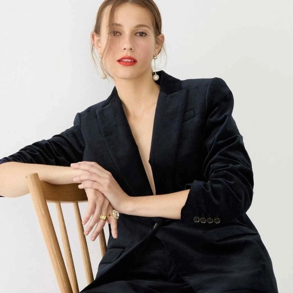 Vintage Y2K J.Crew Velvet Blazer Black Velvet with Contrast Blue Stitching
